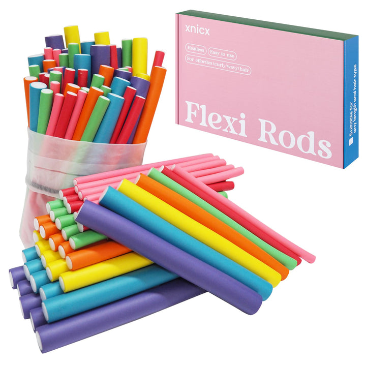 xnicx 47pcs Hair Flexi-Rods Curlers Flexible Rods Set Girls Women Ladies Kids No Heat Hair Rollers Soft Foam Twist-Flex Rods for Short, Medium, Short Hair Curls