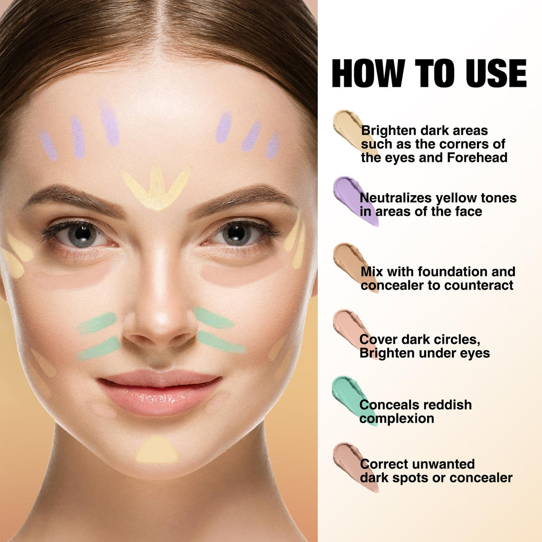 Jolilab 6 Color Contour Stick Concealer Stick Cream Palette Contour Multifunctional Contouring Makeup Kit for Face Highlighter Makeup Stick Set Long Lasting & Waterproof(6PCS Set, 1)