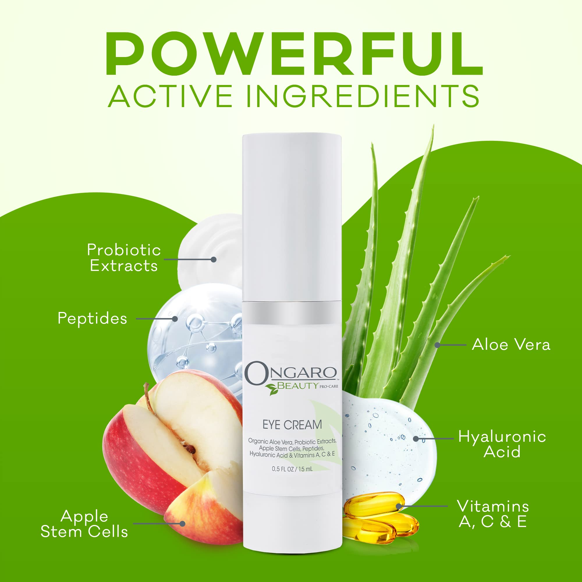 Ongaro Beauty - Eye Wrinkle Cream for Women & Men, Anti-Aging Dark Circles Under Eye Cream, Under Eye Cream for Puffiness and Bags Under Eyes, Hyaluronic Acid Eye Cream, Vitamins A, C & E - 0.5 Fl oz