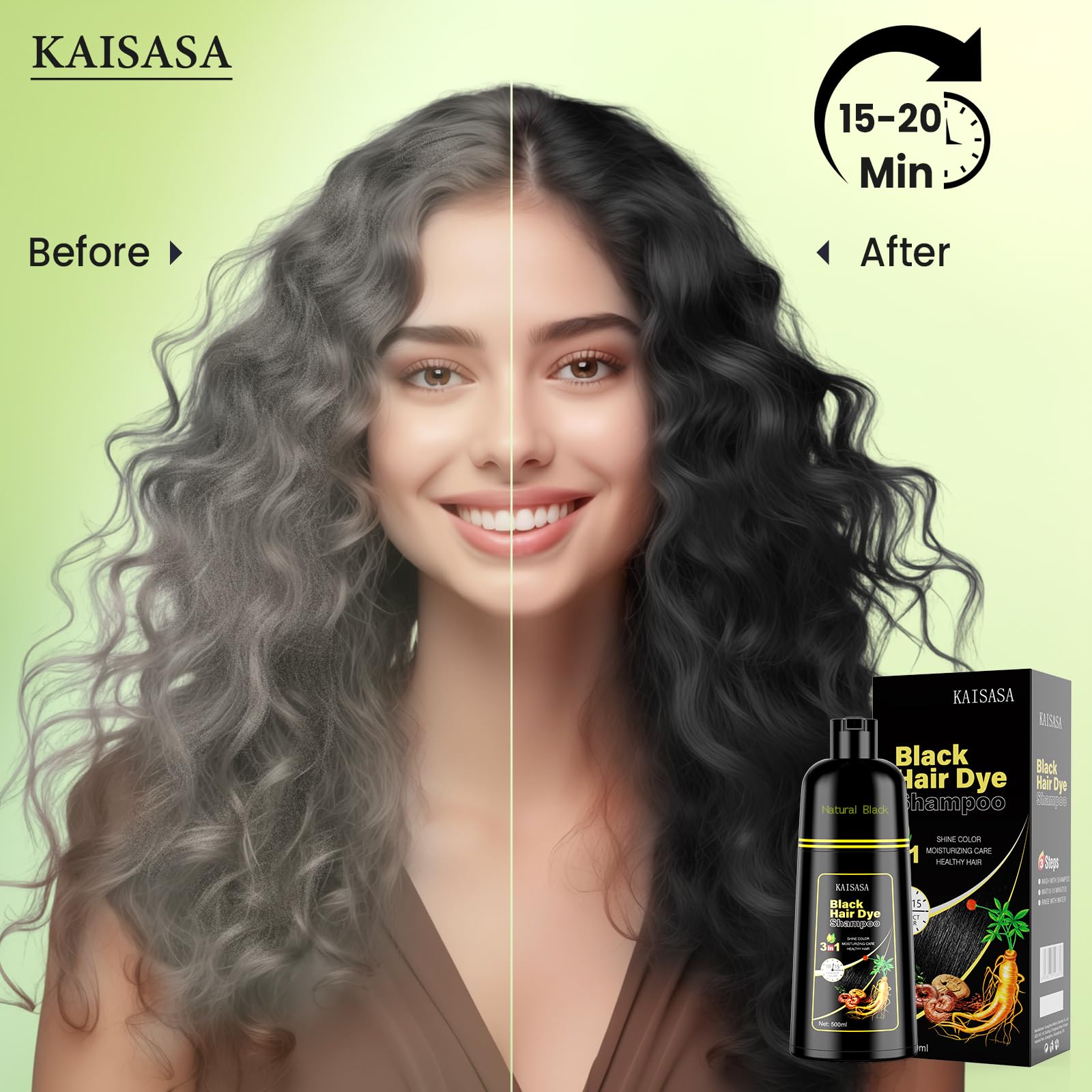 JUANCHI Black hair dye shampoo 3 in 1,Hair Dye Shampoo for Women and Men,Long Lasting,Easy to Use(500ml,16.9oz)