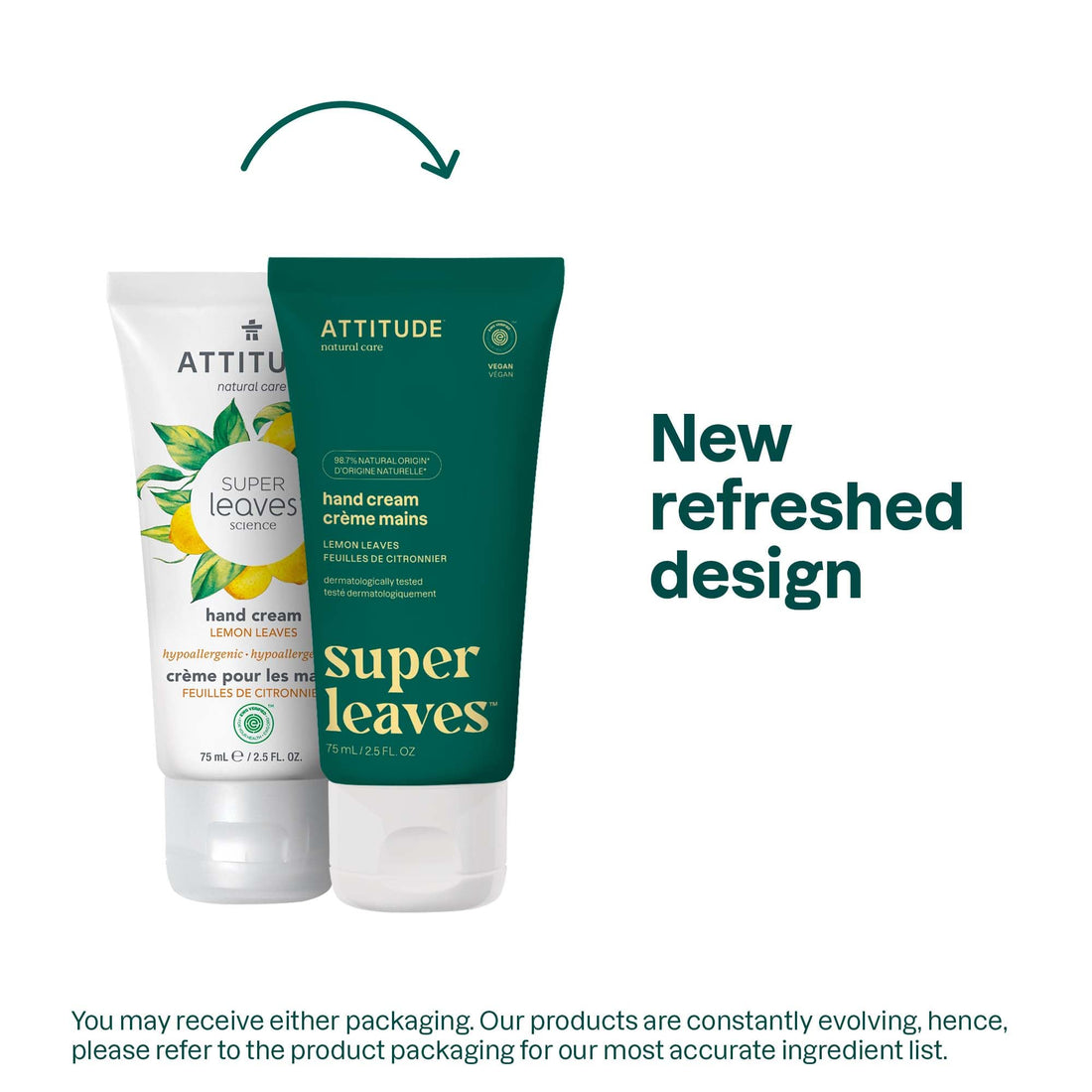 ATTITUDE Natural Hand Moisturizing Cream for Dry Cracked Skin, EWG Verified, Helps Hydrate and Protect, Vegan & Cruelty-free, Lemon Leaves, 2.5 Fl Oz (Pack of 1), 18172