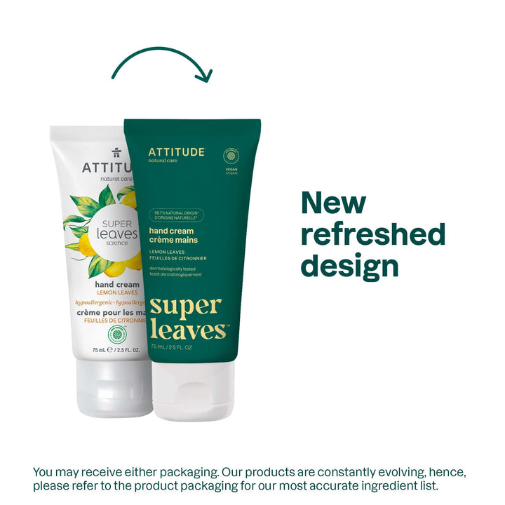 ATTITUDE Natural Hand Moisturizing Cream for Dry Cracked Skin, EWG Verified, Helps Hydrate and Protect, Vegan & Cruelty-free, Lemon Leaves, 2.5 Fl Oz (Pack of 1), 18172