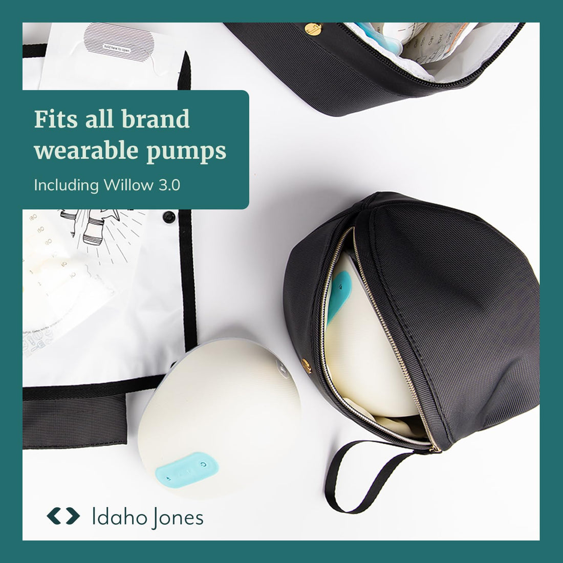 Wearable Breast Pump Bag - Fits Elvie, Willow, Momcozy and All Others - Black Small Pump Bag with Wrist Strap – Hands-Free Pump Carrying Case and Storage for Travel