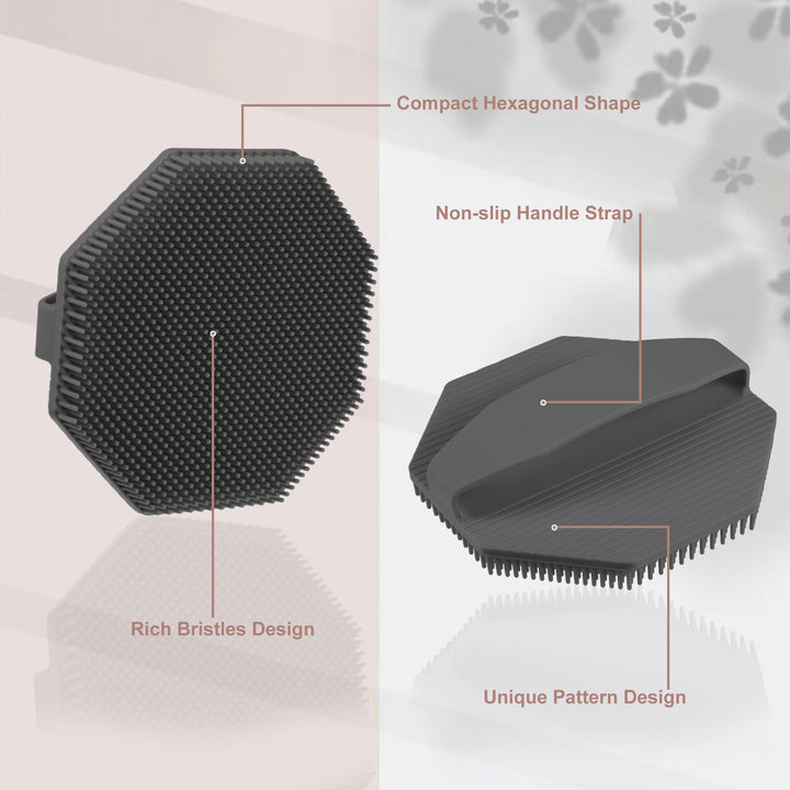 VOCOSTE Silicone Body Scrubber, Exfoliating Shower Scrubber with Non-Slip Hand Strap, Body Brush for All Skin Types, Body Scrubber for Use in Shower, Gray