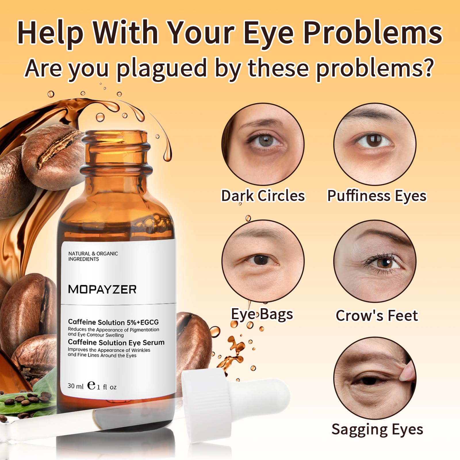 Caffeine Solution 5% + EGCG, Caffeine Eye Serum For Moisturizing, Targets Dark Circles & Puffiness, 1 PCS Natural Under Eye Serum For Facial Wrinkles & Fine Lines.