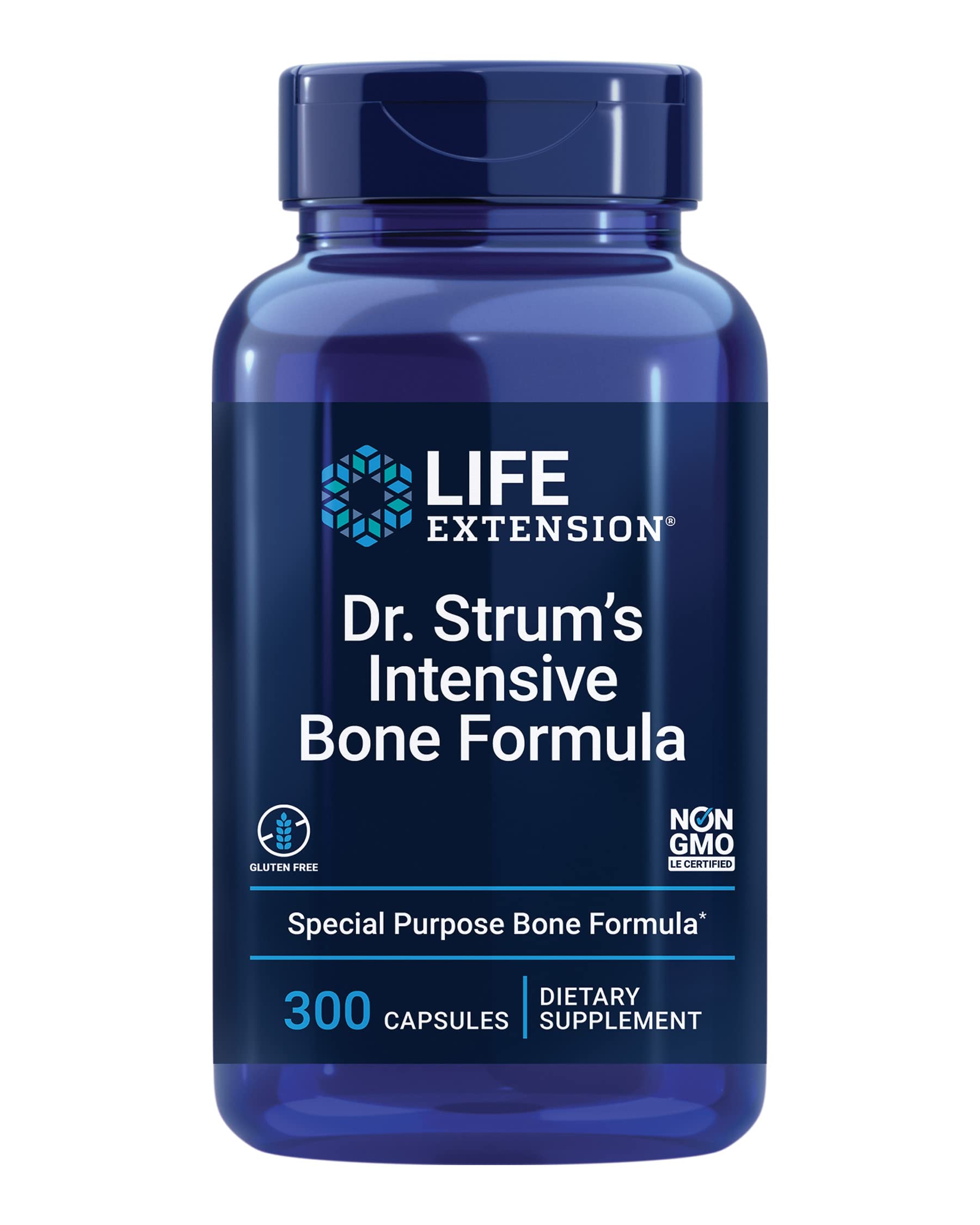 Life Extension Dr. Strum's Intensive Bone Formula, Cissus quadrangularis, Calcium, Vitamin D3, K2, Magnesium, zinc, Potassium, Boron, Bone Health Support Formula, Gluten Free, Non-GMO, 300 Capsules