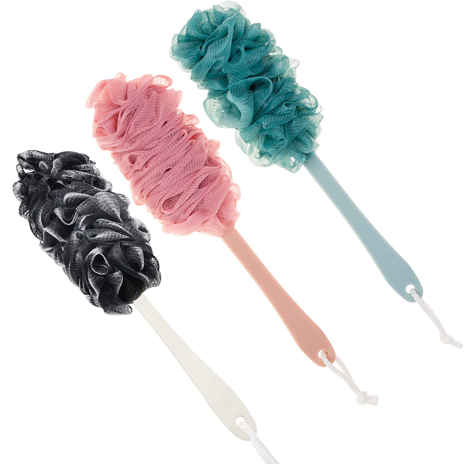 Arswin Back Scrubber for Shower,Loofah Long Handle Bath Body Brush,Soft Nylon Mesh Sponge for Shower,Loofah On a Stick for Men Women,Exfoliating Scrub Cleaning Luffa for Elderly (3Pack-NewMix)