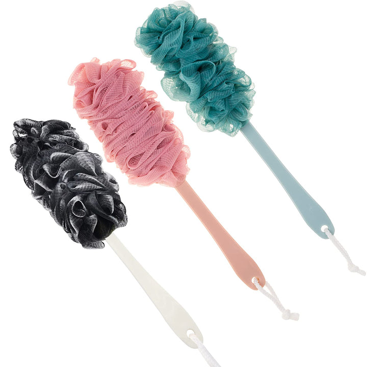 Arswin Back Scrubber for Shower,Loofah Long Handle Bath Body Brush,Soft Nylon Mesh Sponge for Shower,Loofah On a Stick for Men Women,Exfoliating Scrub Cleaning Luffa for Elderly (3Pack-NewMix)
