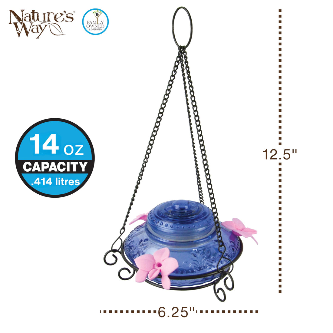 Nature's Way Bird Products ANTHF2-I Illuminated Antique Top-Fill Hummingbird Feeder, Light Blue/Pink