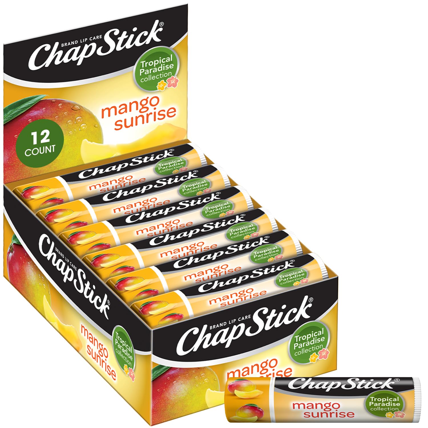 ChapStick Bulk Lip Balm, Mango Sunrise, 12-Pack – Sweet, Fruity & Tropical Moisturizer for Dry Lips, 0.15 Oz
