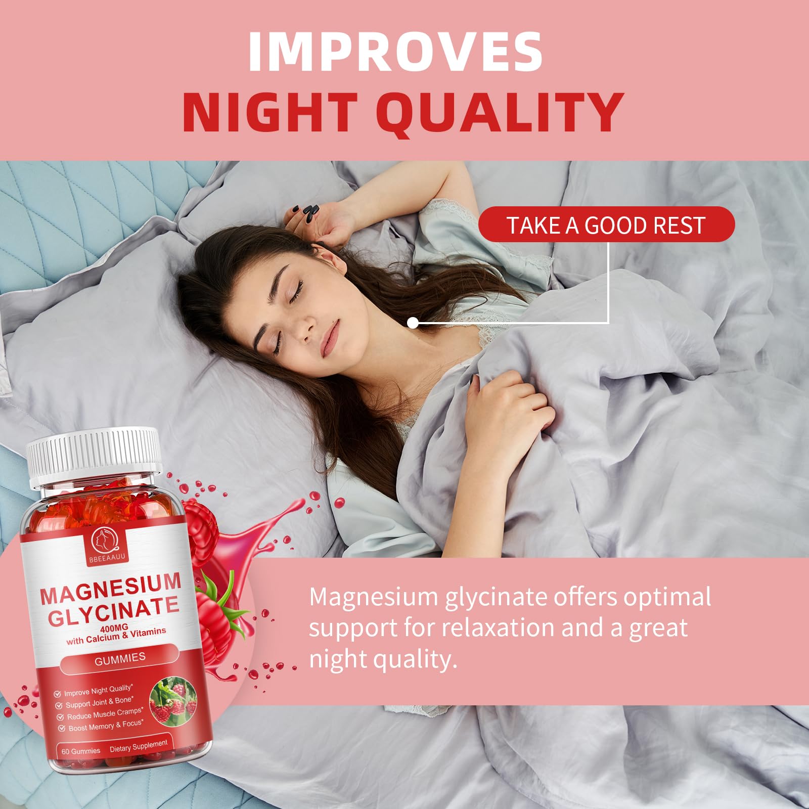 2 Pack Magnesium Glycinate Gummies for Women & Men - Calcium Gummies, Magnesium Supplement Complex with Malate, Potassium - Sugar Free