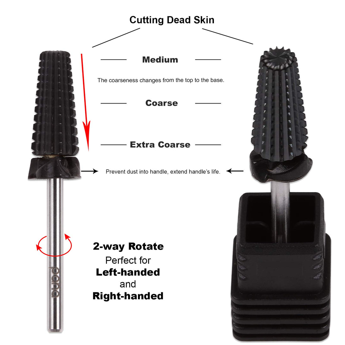 PANA Nail Carbide 5 in 1 Bit - Two Way Rotate use for Both Left and Right Handed - Fast remove Acrylic or Hard Gel - 3/32 Shank - Manicure, Nail Art, Drill Machine (Extra Coarse - XC, Black)
