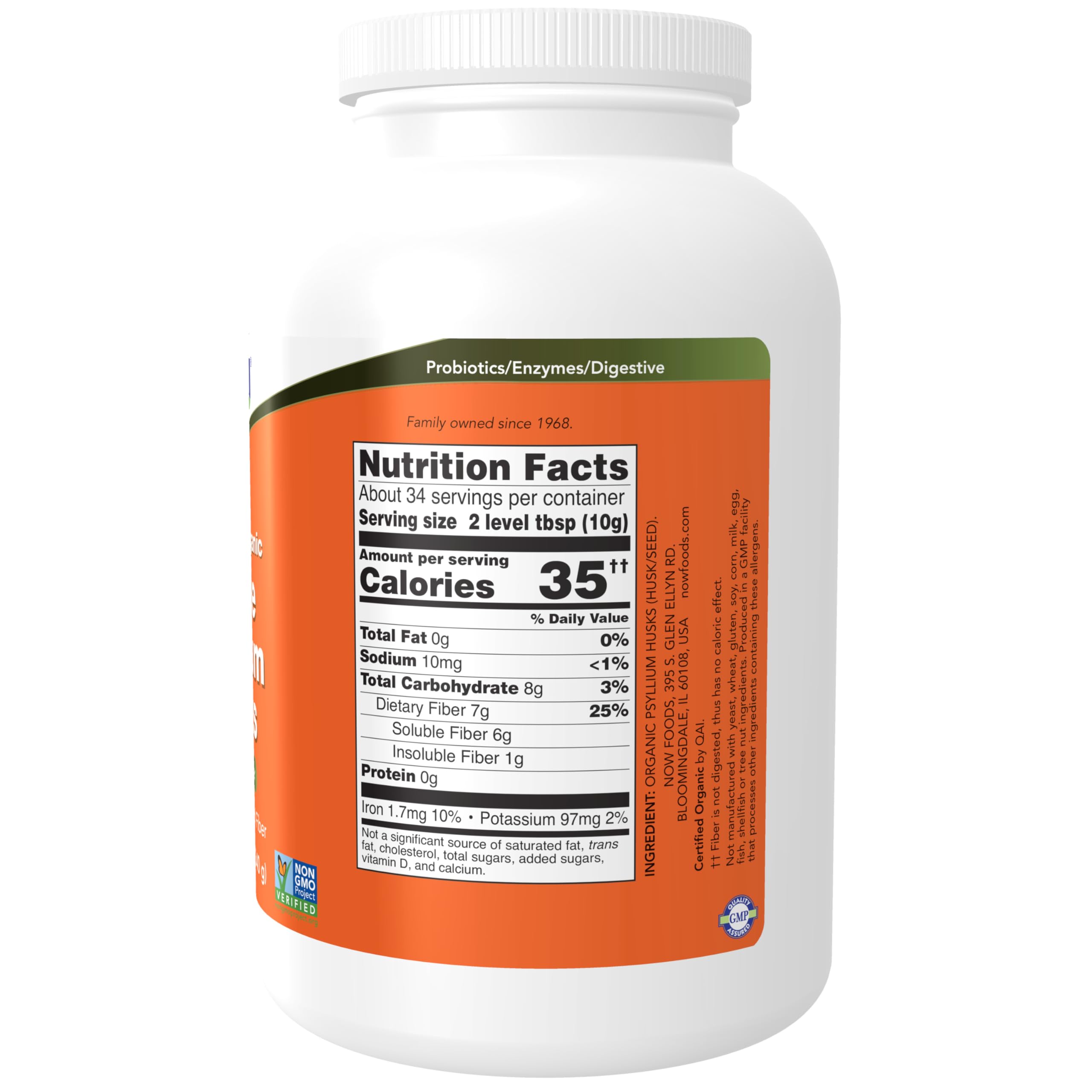 NOW Foods Supplements, Whole Psyllium Husks, Certified Organic, Non-GMO Project Verified, Soluble Fiber, 12-Ounce