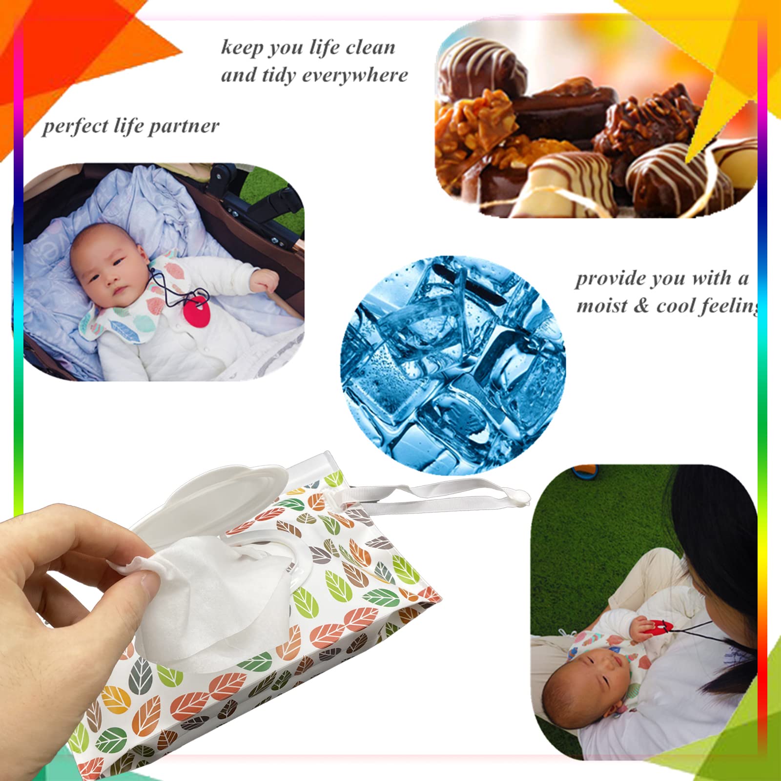 Portable Pouch Bags Set, 2 Pack Wet Wipe Holder Container, Reusable and Refillable Personal Travel Wet Wipes Dispenser Cases