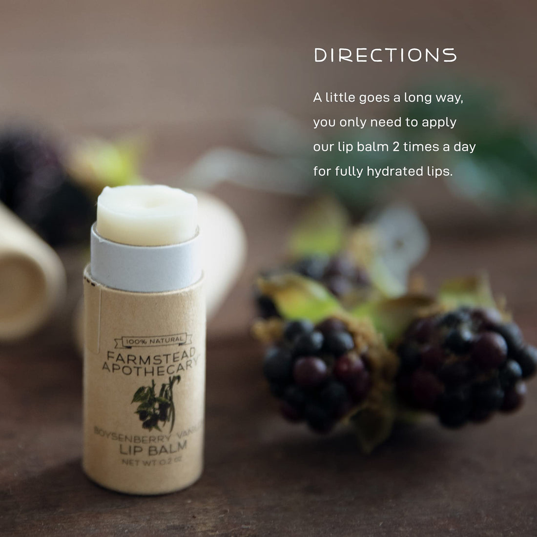 Farmstead Apothecary 100% Natural Lip Balm with Organic Beeswax, Organic Shea Butter & Organic Coconut Oil, Boysenberry Vanilla 0.2oz (Pack of 2)