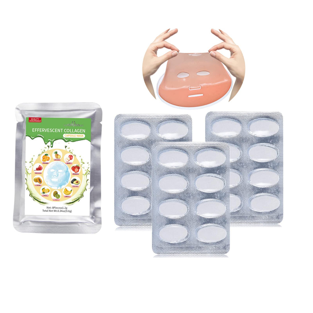 wodabow 32Pcs Collagen Capsule Mask for Face Mask Machine can be used in mask manufacturing machine Effervescent mask for DIY fruit mask machine