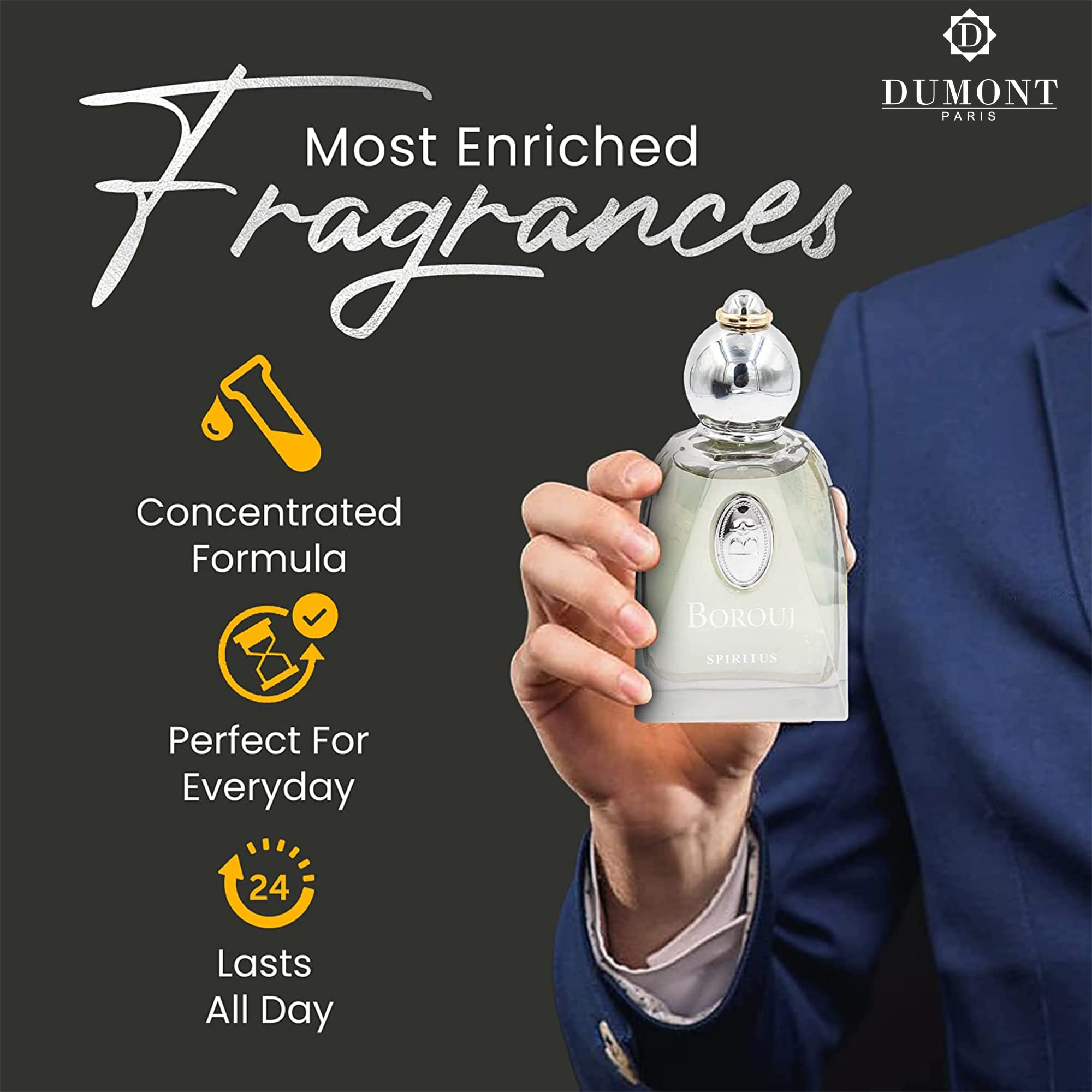 BOROUJ SPIRITUS Unisex Perfume, 85 ml - Luxury Fragrance for Women & Men - Attractive Fragrance with Patchouli Scented - Jasmine and Amber Scent - Citrus Bergamot