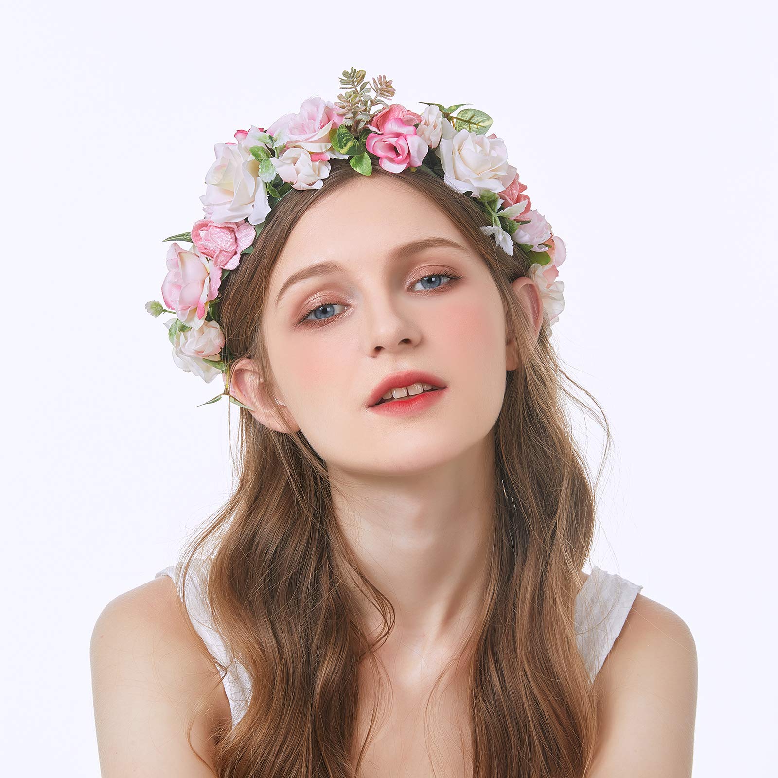 Vivivalue Boho Flower Headband Hair Wreath Floral Garland Crown Halo Headpiece with Ribbon Wedding Festival Party: Z
