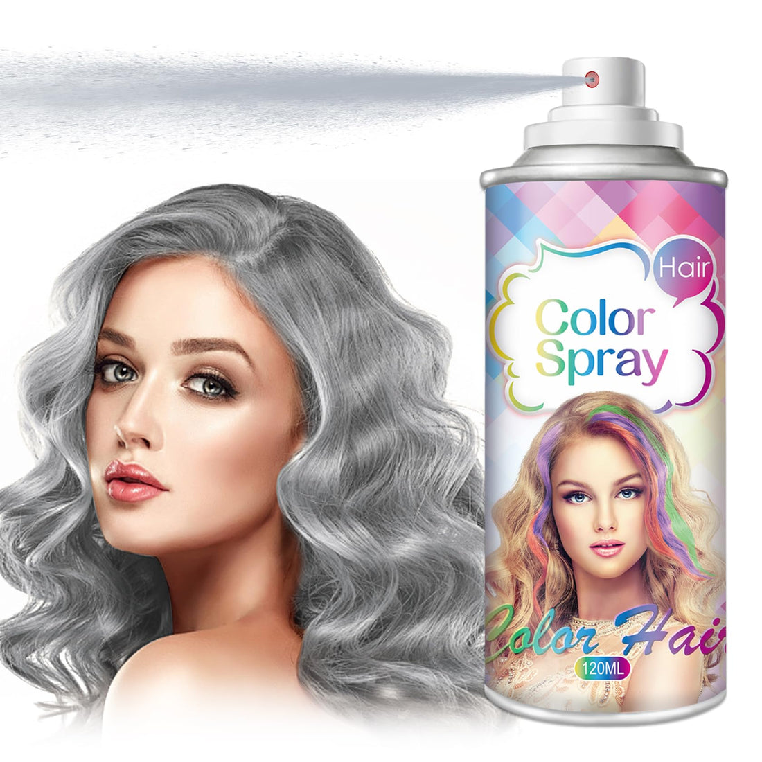 DAMUSI Gray Hair Spray Color Temporary, One-time Use Washable Temporary Hair Dye Spray for Women Kids, 120ML (Gray)