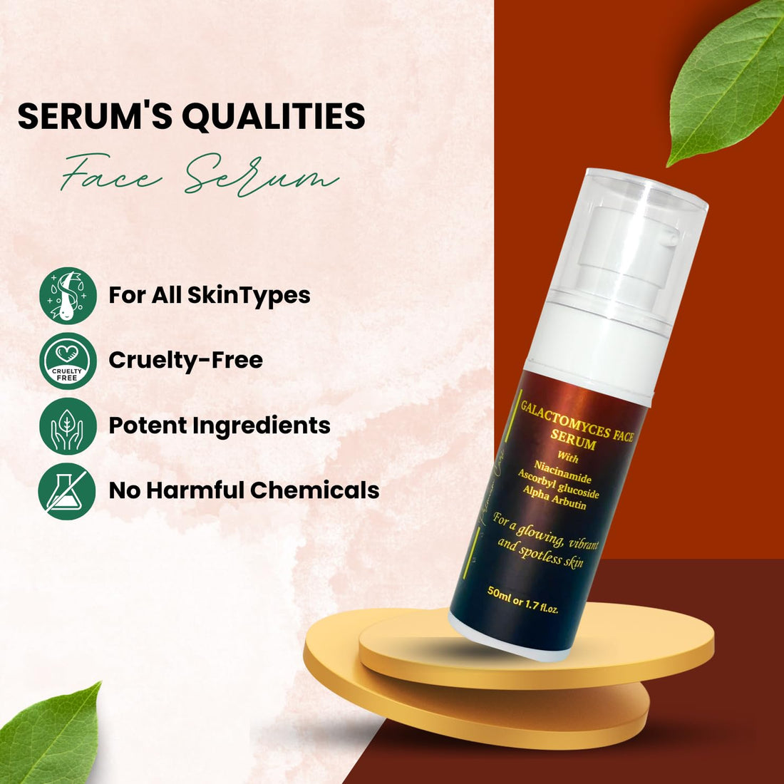 IVACHI Galactomyces Face Serum - Anti-Aging, Hydrating, Brightening, Repairing - Enriched with Amino Acids, Peptides, Vitamins, Niacinamide, Vitamin C, Alpha Arbutin, Hyaluronic Acid | 1.7 Fl Oz