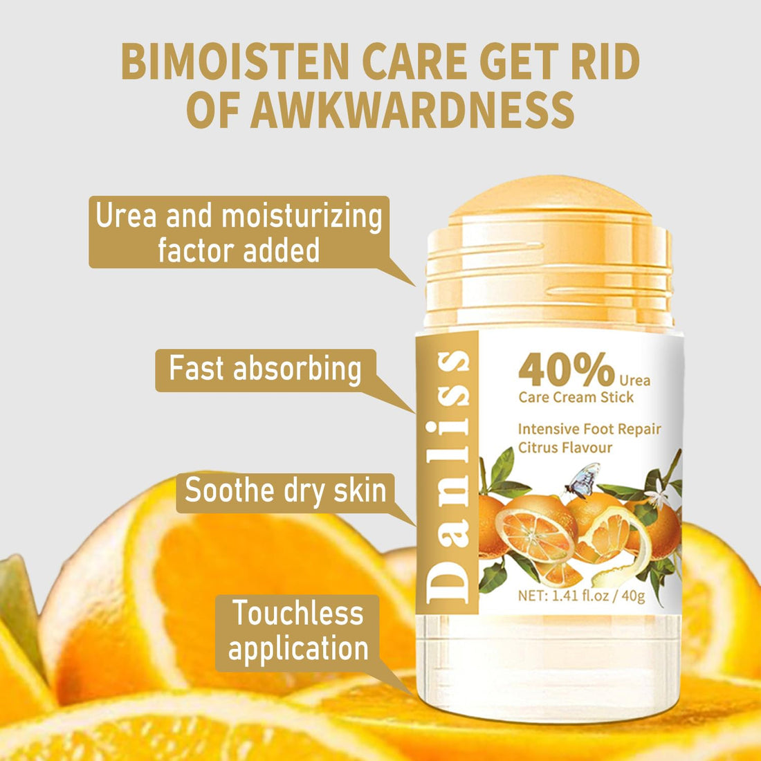 Danliss Urea Cream Stick 40 Percent, Heel Balm, Urea Hand Cream Stick and Foot Cream Stick for Dry Cracked, Cracked Heel Treatment, Moisturizer for Dry Skin Care 1.41 Oz (Citrus flavour)