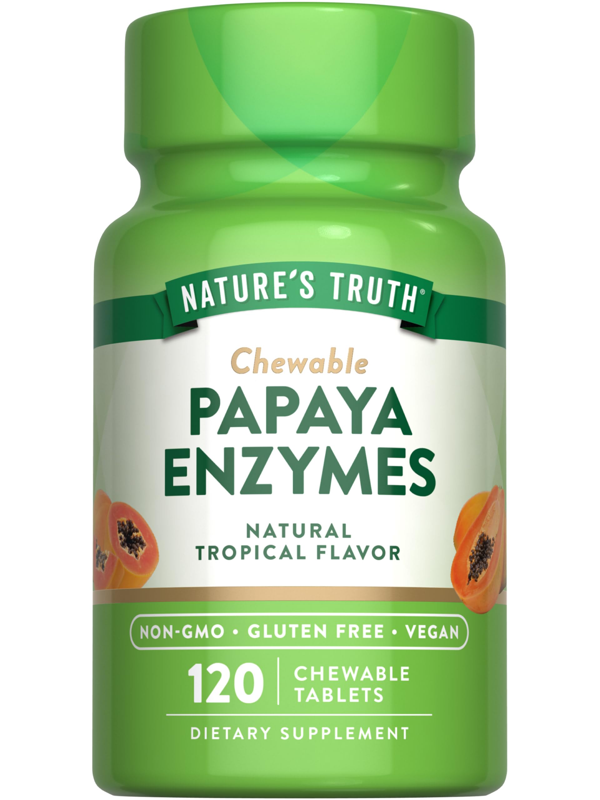 Nature's Truth Papaya Enzyme Chewable Tablets | 120 Count | Vegan, Non-GMO & Gluten Free Supplement for Digestion | Natural Tropical Flavor