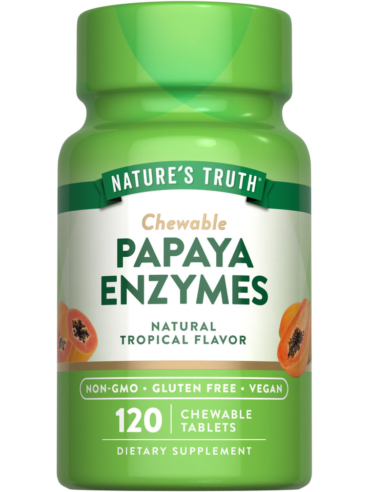 Nature's Truth Papaya Enzyme Chewable Tablets | 120 Count | Vegan, Non-GMO & Gluten Free Supplement for Digestion | Natural Tropical Flavor