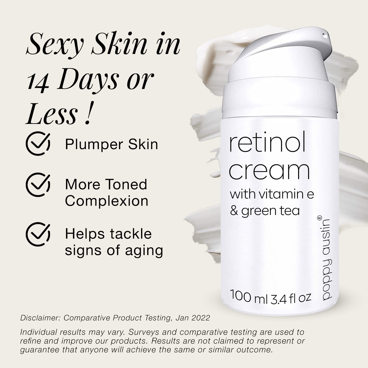 poppy austin Retinol Cream for Face 3.4OZ, High-Strength Retinol Night Cream - Cruelty Free Wrinkle Cream - Anti Aging Eye Cream For Face & Body