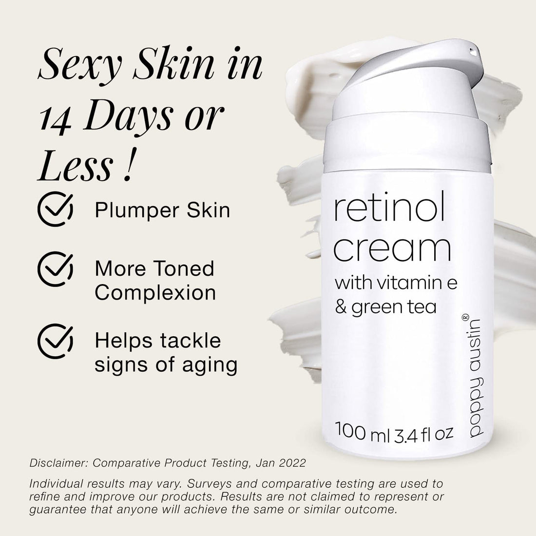 poppy austin Retinol Cream for Face 3.4OZ, High-Strength Retinol Night Cream - Cruelty Free Wrinkle Cream - Anti Aging Eye Cream For Face & Body