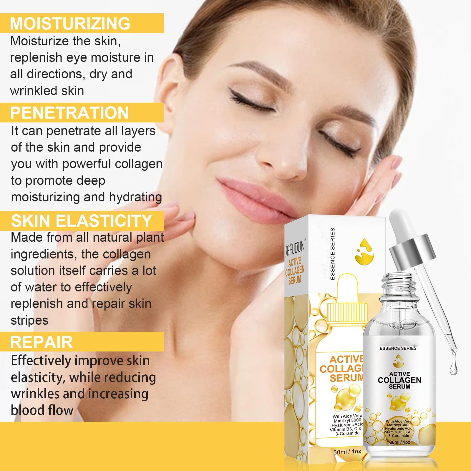 Active Collagen Serum - Natural & Organic Anti-Aging Collagen Serum for Face Improves Elasticity, Evens Skin Tone, Lifts, Firms & Smooths Skin - Collagen Facial Serum for All Skin - 1 oz