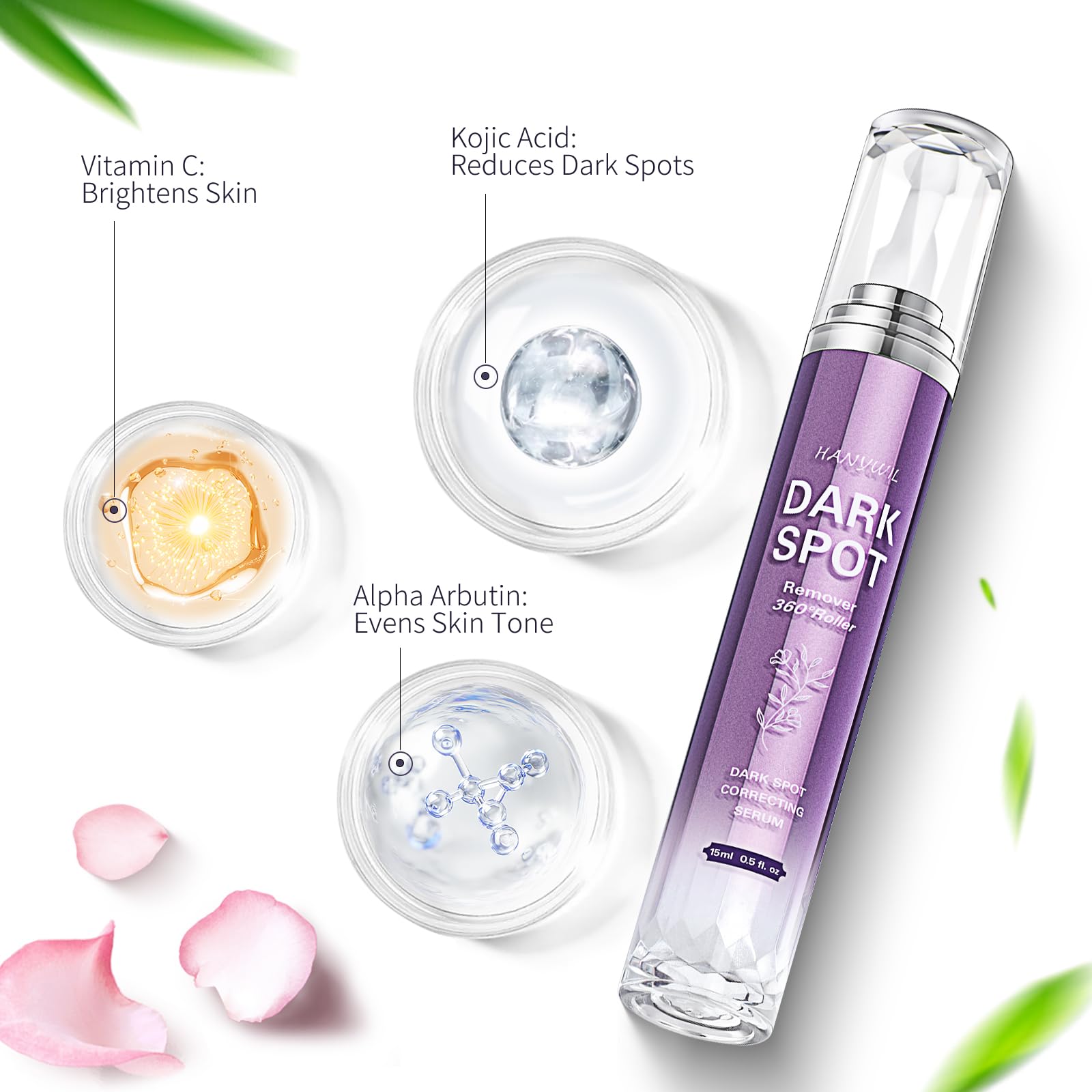HANYWIL Dark Spot Remover for Face and Body, Dark Spot Corrector Serum, Age Spot Sun Spot Freckles Brown Spot Remover, Melasma Treatment for Face, Skin Care Face Serum with Roller (0.5 Fl Oz)
