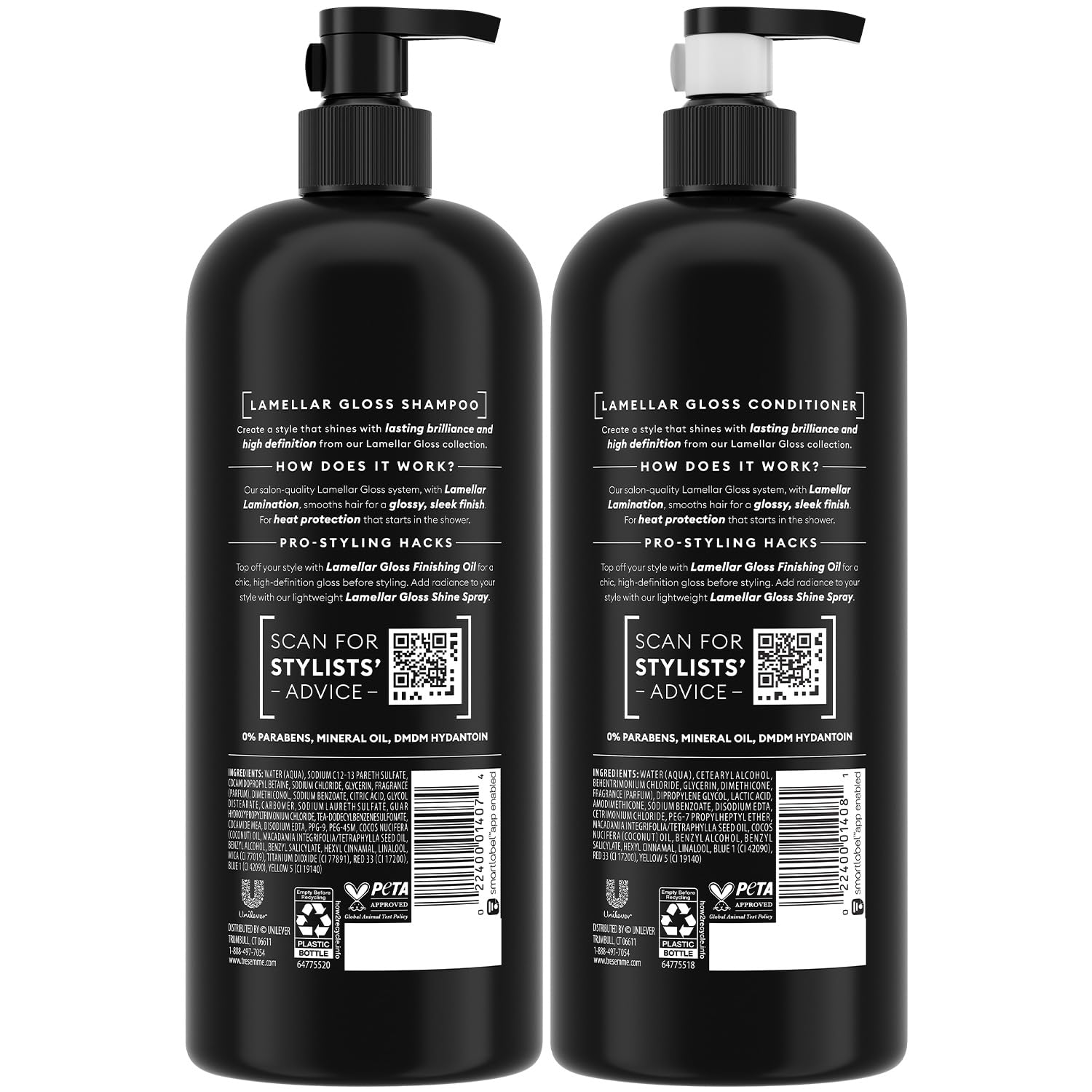 TRESemmé Shampoo and Conditioner, Lamellar Gloss – Hair Smoothing Products for Glossy Hair, Sleek Looks & Frizz Control, 28 Oz Ea