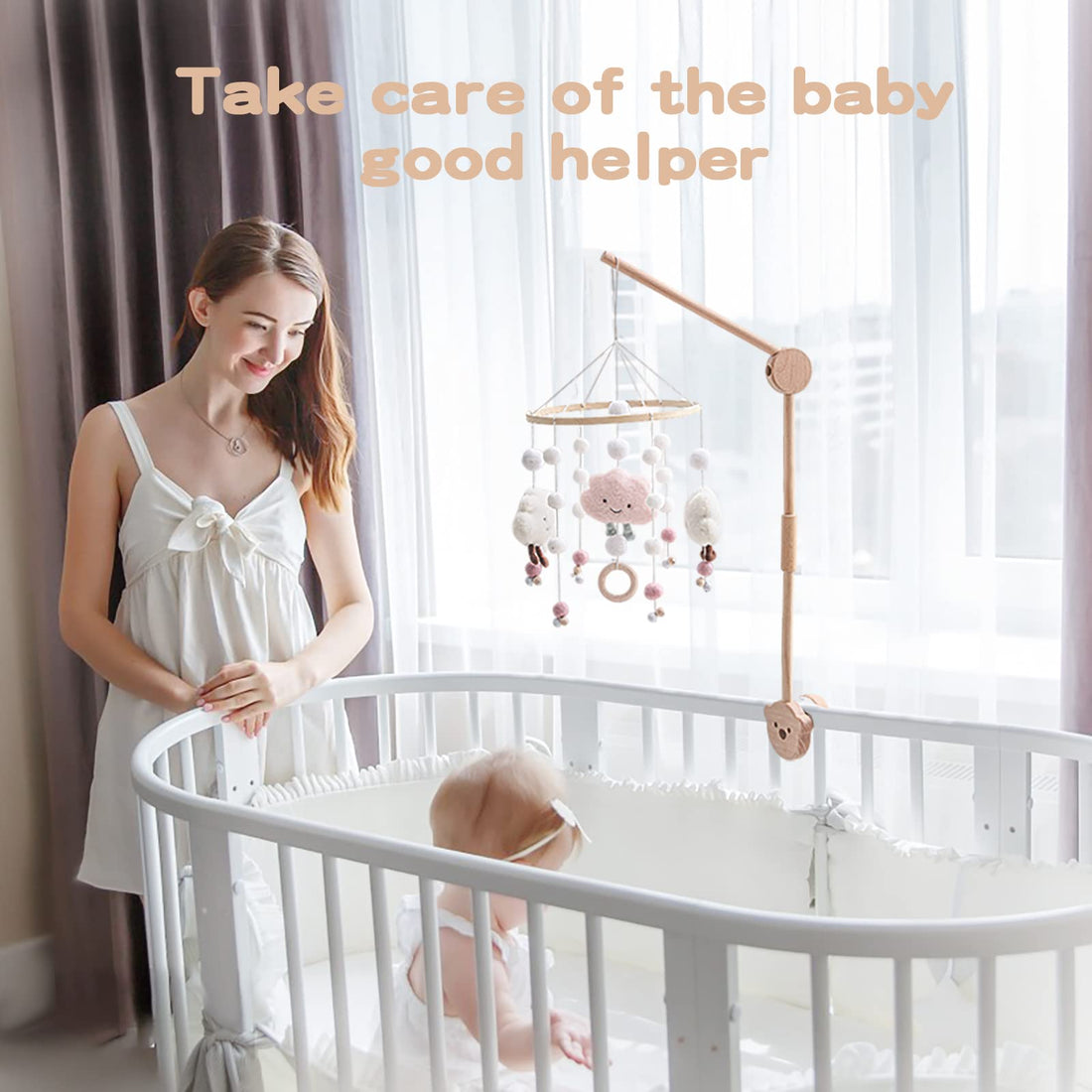 Baby Crib Mobile Arm - Wooden Baby Mobile Crib Holder for Mobile Hanging Baby Crib Attachment for Nursery Decor (Bear Crib arm)