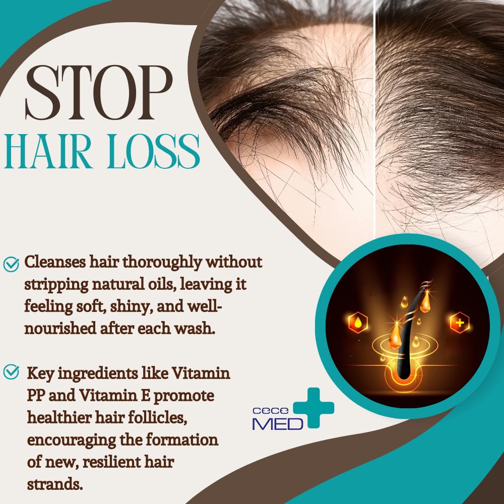 Cece of Sweden Stop Hair Loss Shampoo, Strengthens Scalp Collagen, Reduces Hair Loss, Boosts Volume, Long-Lasting Concentrated Formula, 10.1 fl oz, For Men and Women