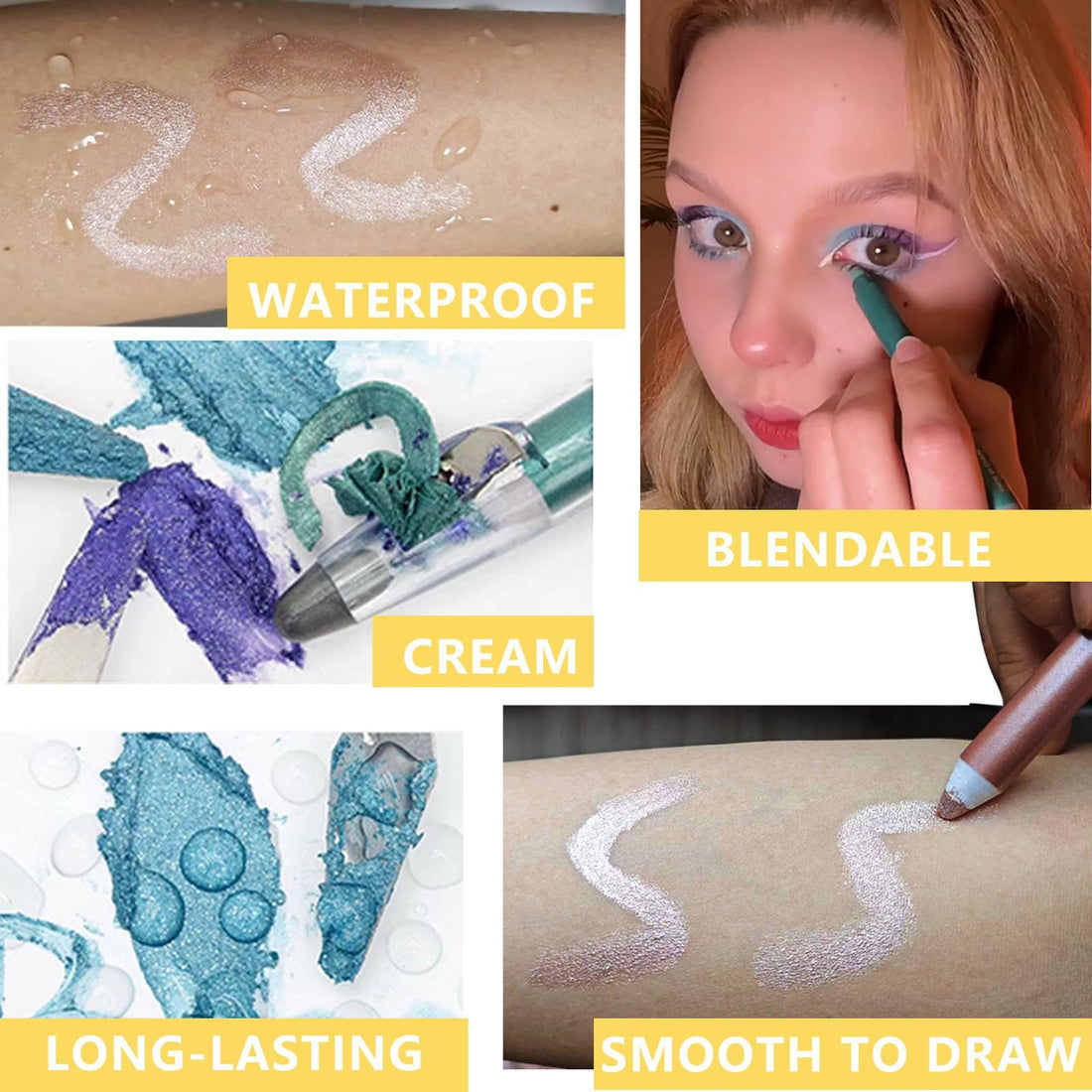 White Eyeshadow Stick - Creamy Blendable Eye Brightener, Waterproof Long Lasting Pencil, Smooth Shimmer Highlighter Eye Liner Makeup - #5 White Shimmer