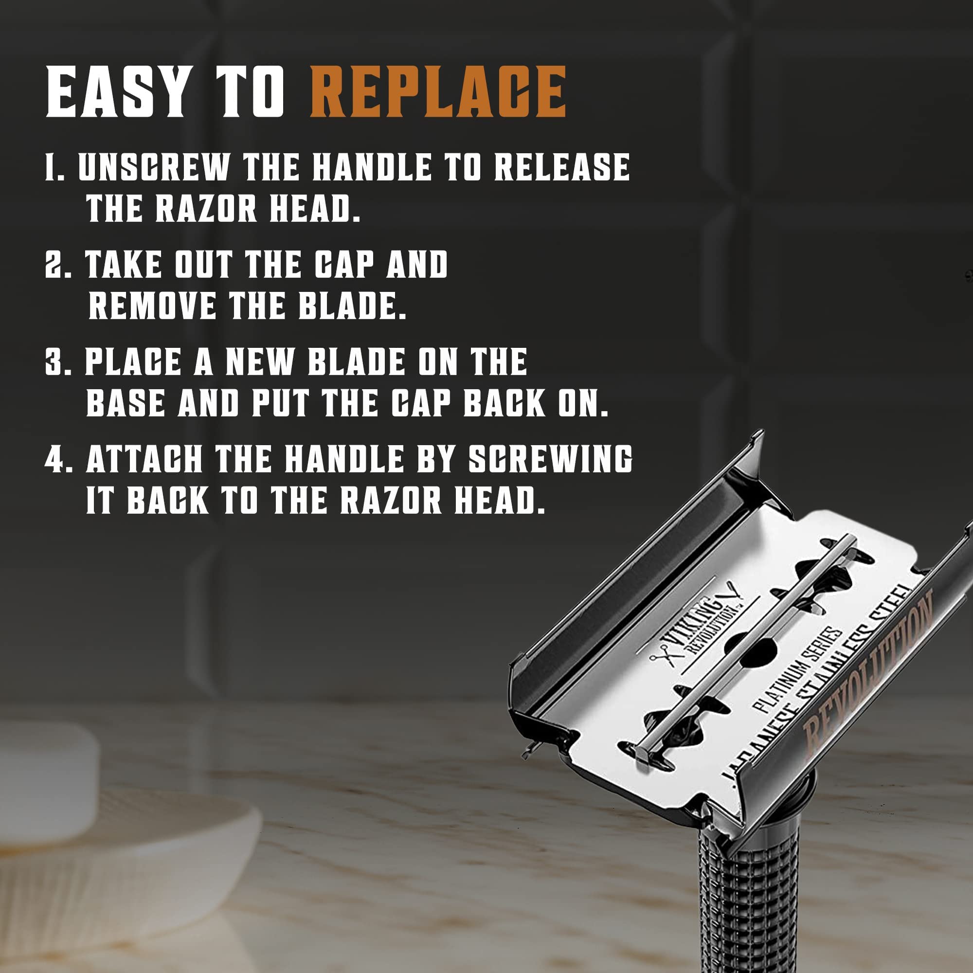 SHAVING REVOLUTION Long Handle Double Edge Safety Razor - Butterfly Open Razor 10 Japanese Stainless Steel Double Edge Blades - Close, Clean Shaving Razor Men., Black Long Handle, 12 Piece Set