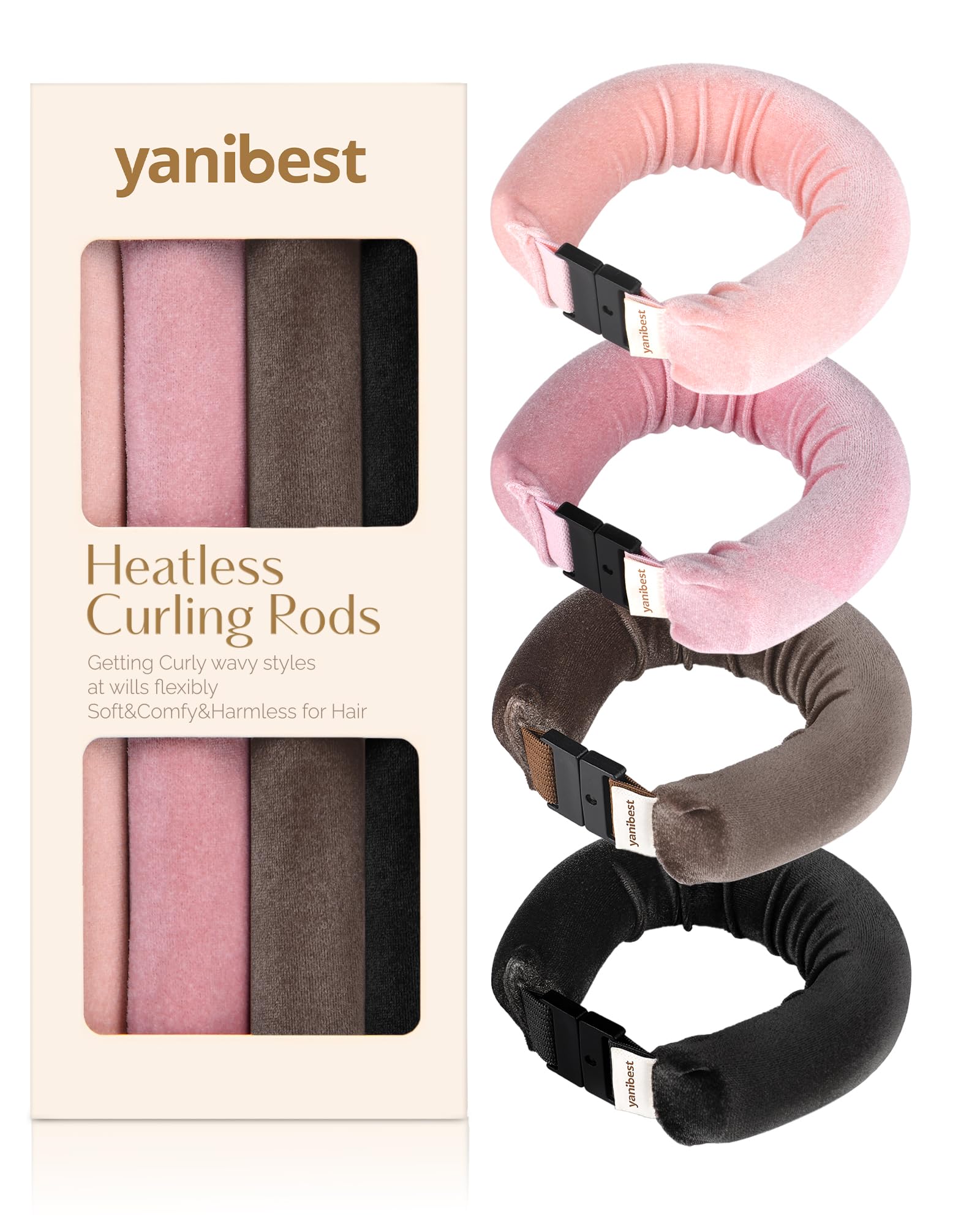 YANIBEST Heatless Hair Curler, No Heat Curling Rod Overnight, Heatless Hair Rollers to Sleep in, 4PCS Rods for Most Hair Types