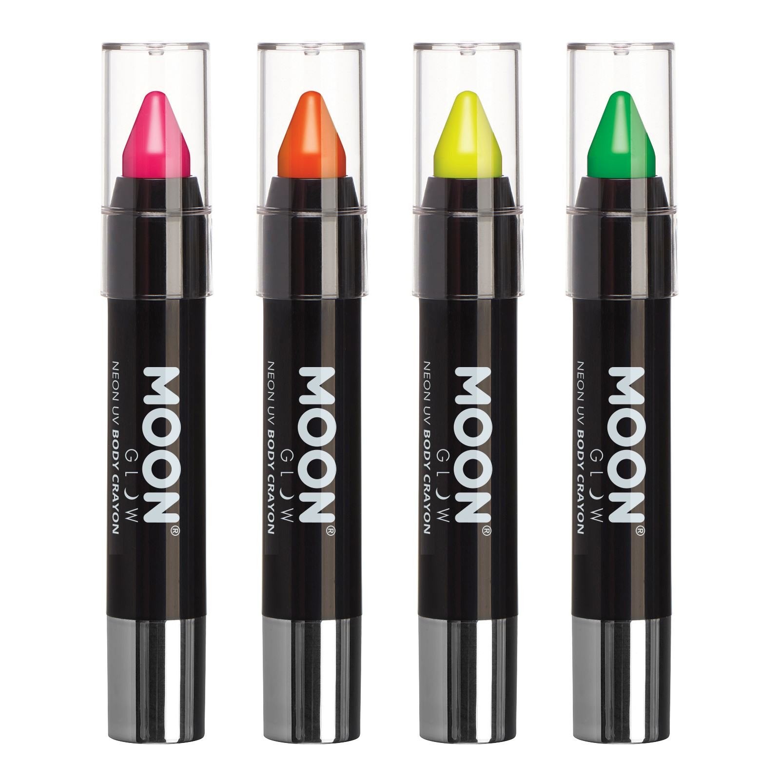 Moon Glow - Blacklight Neon Face Paint Stick / Body Crayon makeup for the Face & Body - Intense set of 4 colours - Glows brightly under blacklights