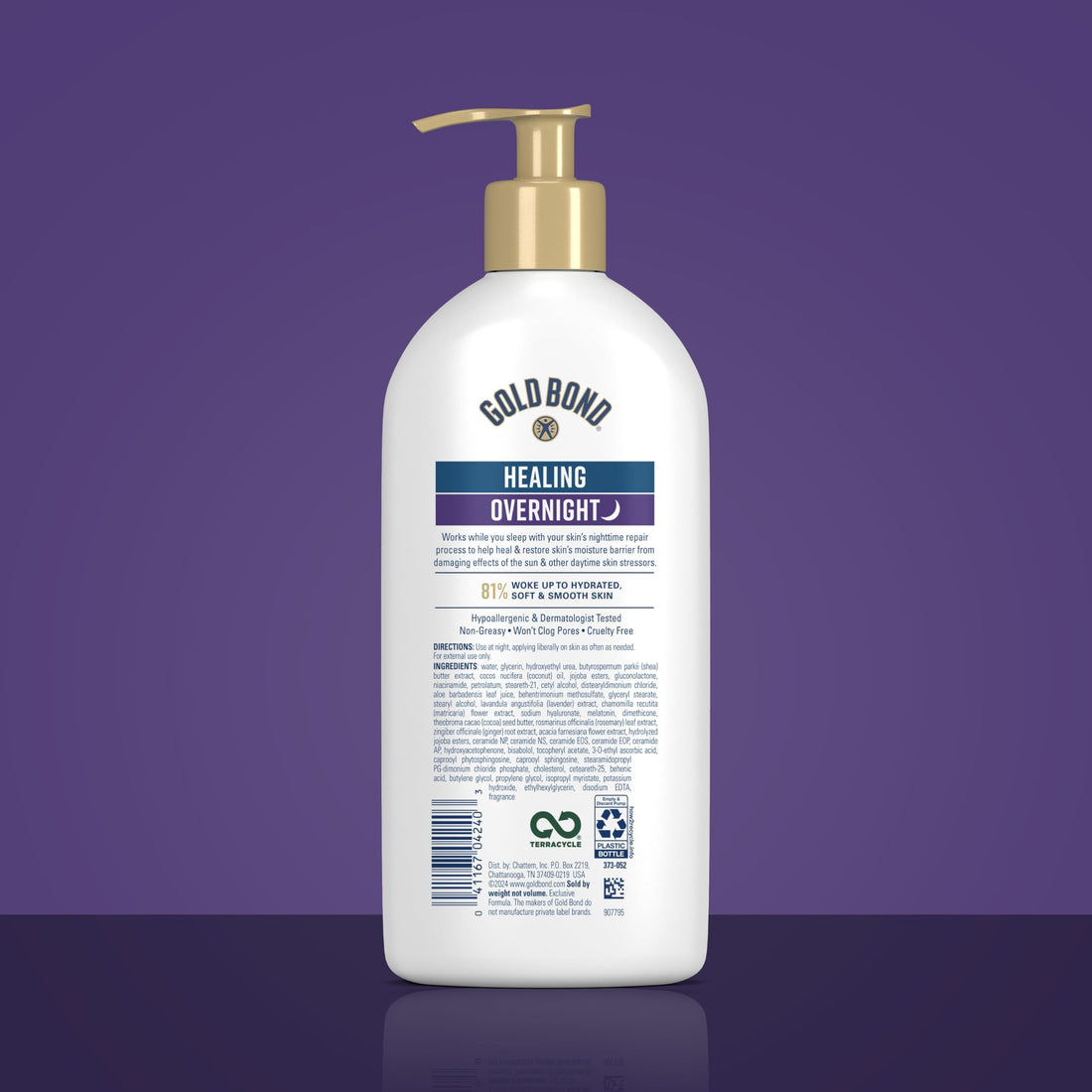 Gold Bond Healing Overnight Body & Face Lotion for Dry Skin, Nongreasy Moisturizer with Hyaluronic Acid, Aloe & Melatonin Works While You Sleep, 13 oz.