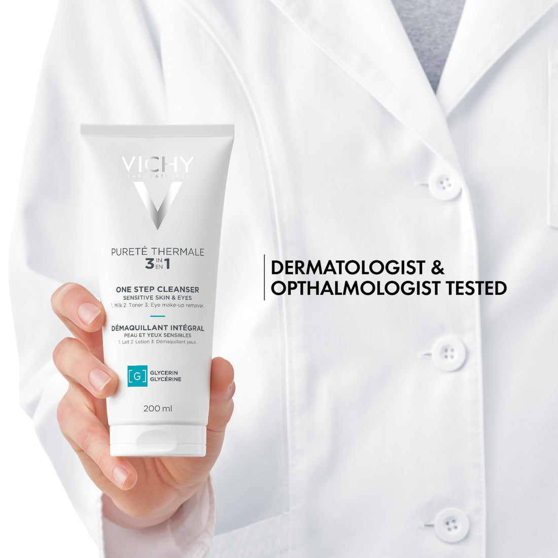 Vichy Pureté Thermale One Step Cleanser | Face Wash + Toner + Makeup Remover | No Rinse Required | Gentle Eye Makeup Remover | Suitable For Sensitive Skin & Contact Lenses | Non-Oily | Alcohol Free
