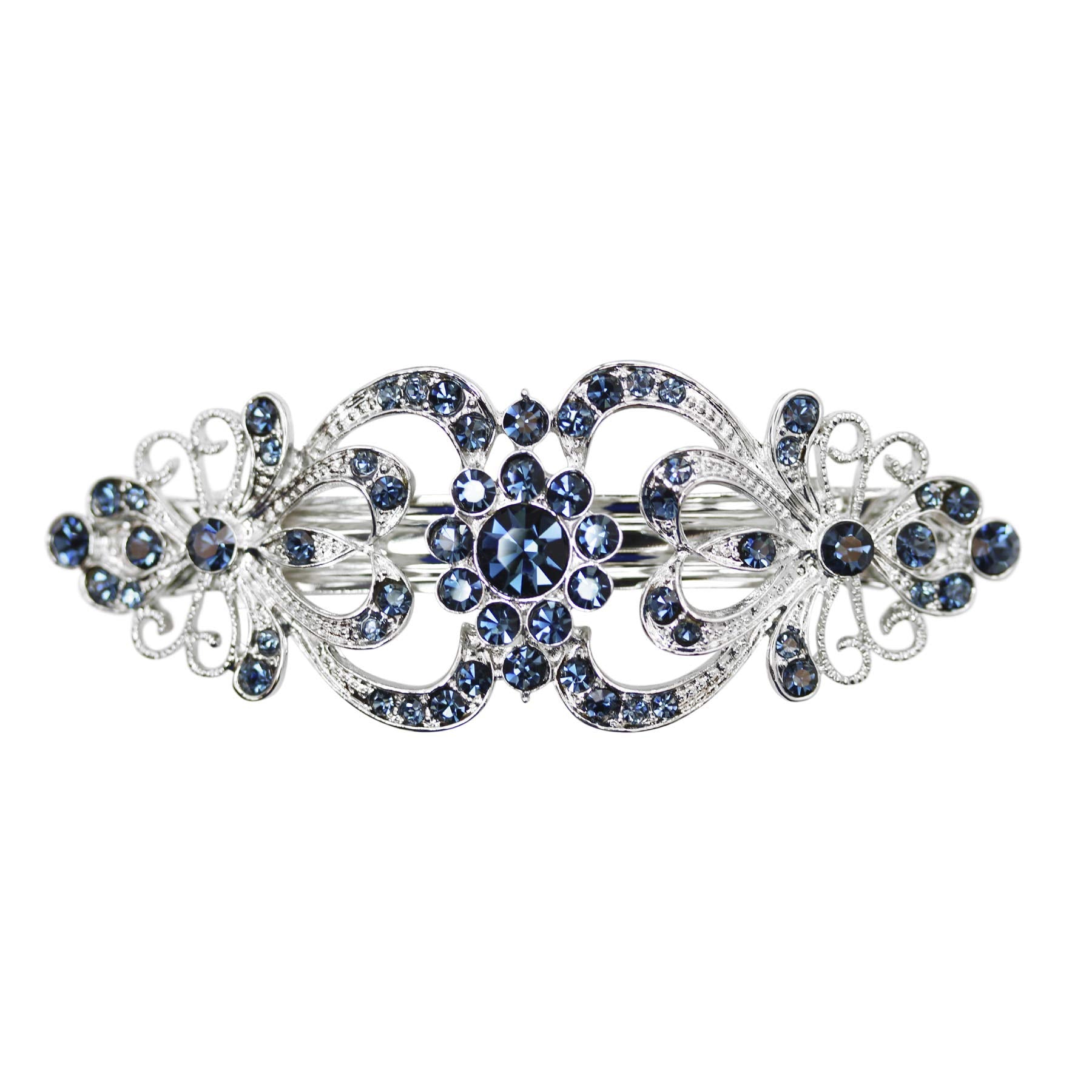 Faship Navy Blue Rhinestone Crystal Hair Gold Plated Barrette