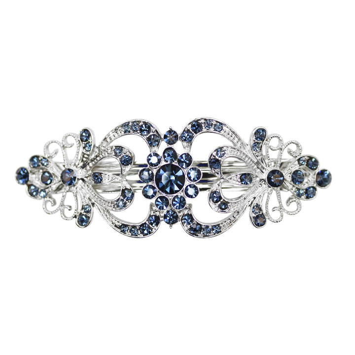 Faship Navy Blue Rhinestone Crystal Hair Gold Plated Barrette