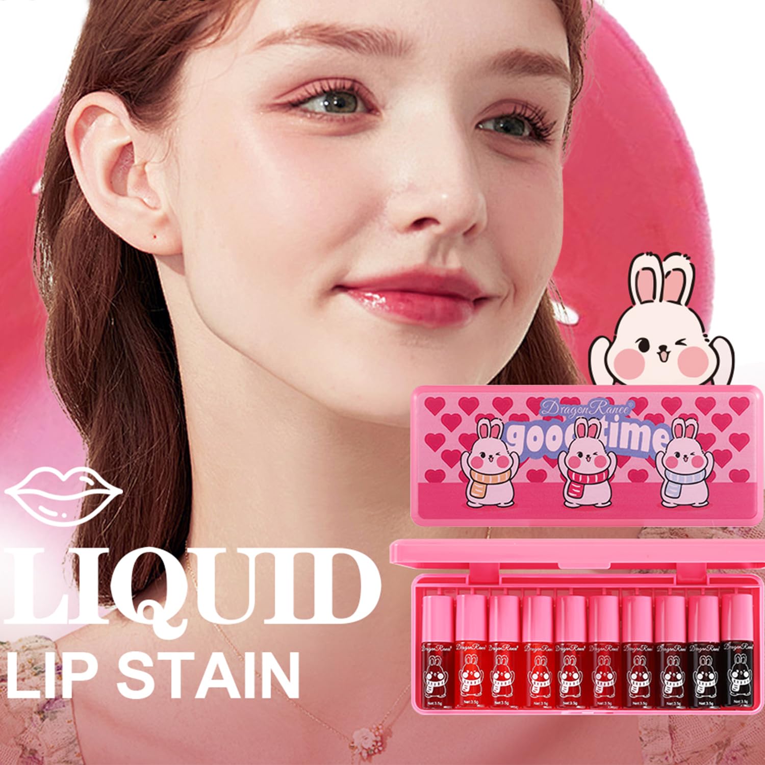 Eakroo 10 Colors Lip Tint Stain Set, Korean Lip Gloss Watery Lip Stain Tint Moisturizing Mini Liquid Lipstick Set, Multi-Use Lip and Cheek Tint, Non-Stick Cup, High Pigment, Long-Lasting, Vivid Color