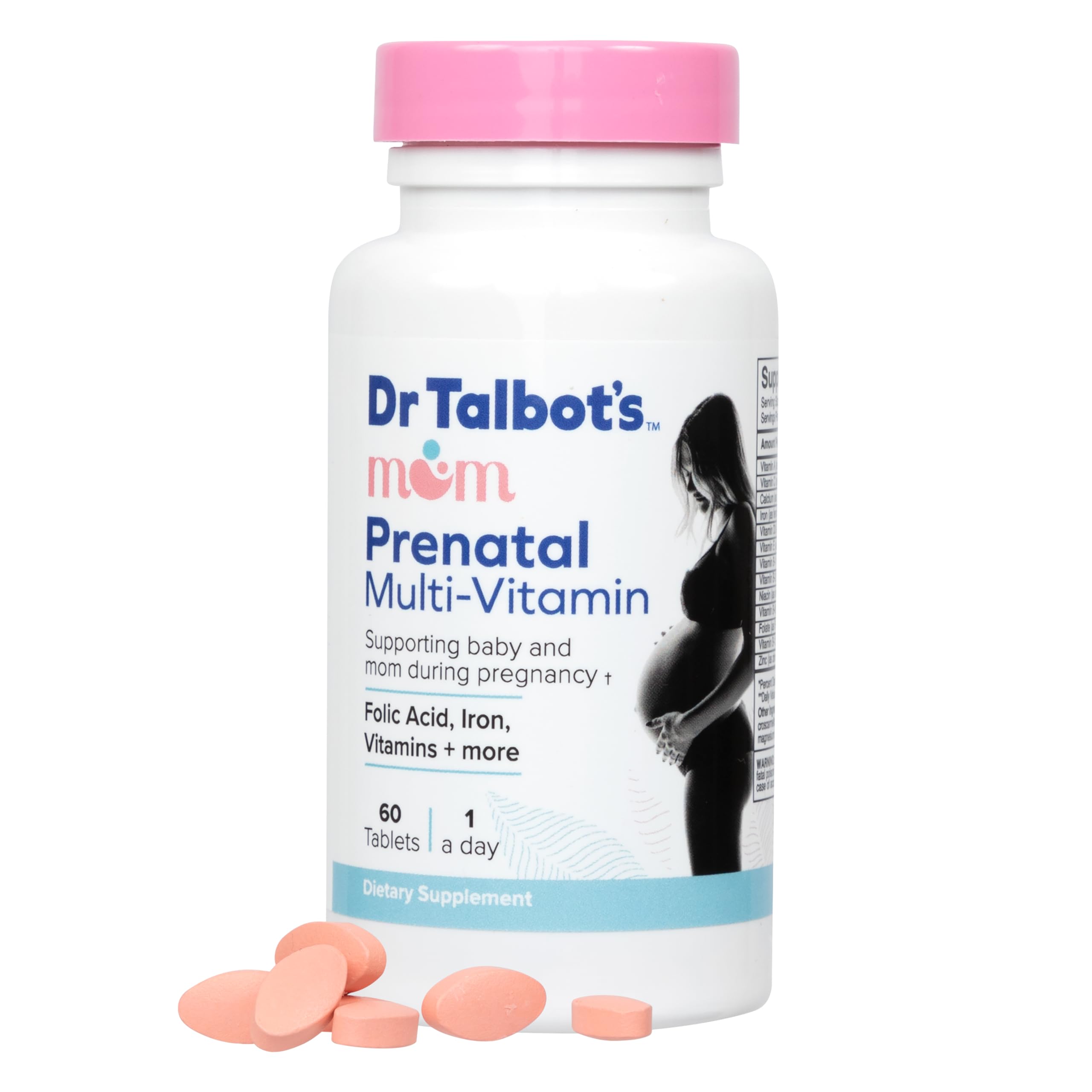 Dr. Talbot's Mom Prenatal Multi-Vitamin Daily Supplement - Folic Acid, Iron, Vitamins, and More - 60 Tablets
