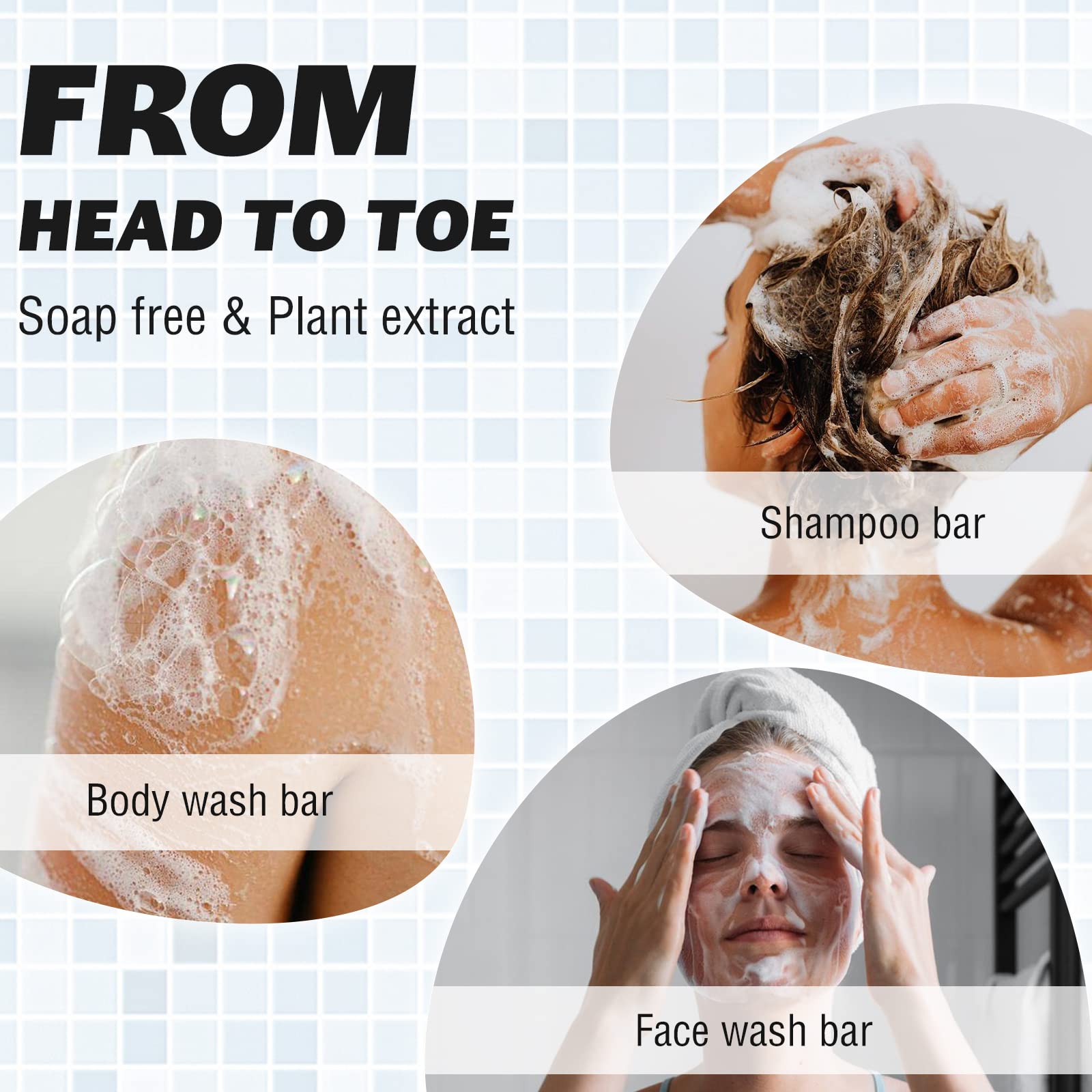 SAPHUS 3-in-1 Shampoo Bar for Hair, Body, Face & Beard | All-in-One Moisturizing & Cleansing Bar for Men, Women, Kids | pH Balanced, Sulfate-Free, Travel Friendly, 1 Pack