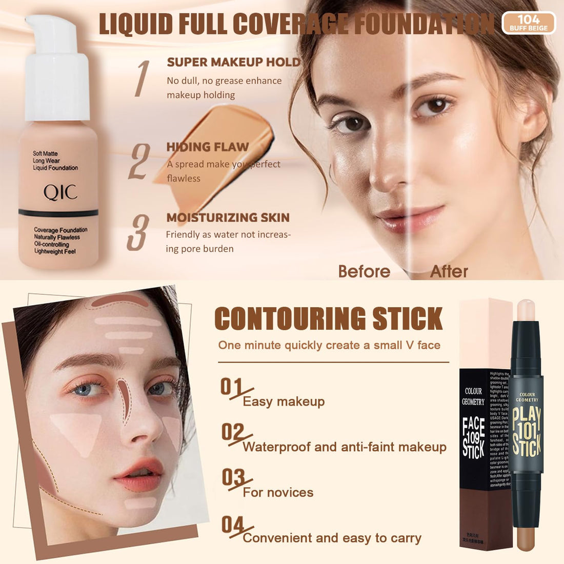 All In One Naked Eyeshadow & Makeup Kit - Includes Liquid Foundation, CC Cream, Lipstick Set, Mascara, Makeup Brush, Sponge, Eyebrow Powder, Soap, Eyeliner Stamp, Primer, Contour Stick & Cosmetic Bag