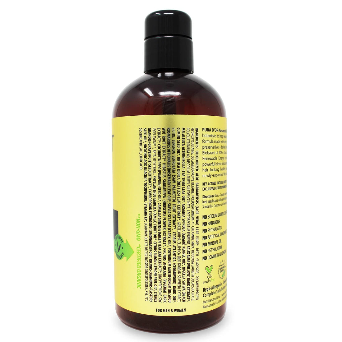 PURA D'OR 16 Oz Advanced Therapy Shampoo Reduces Hair Thinning & Increases Volume, No Sulfate, Biotin Shampoo Infused with Argan Oil, Aloe Vera for All Hair Types, Men & Women