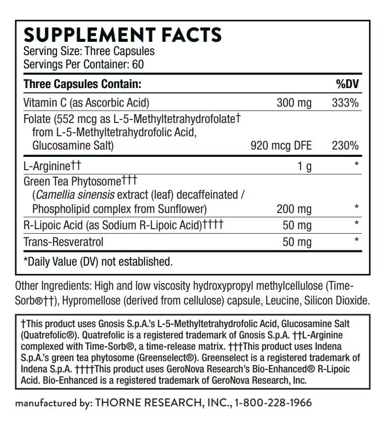 THORNE L-Arginine Plus (Formerly Perfusia Plus) - Sustained-Release Cofactors to Support Heart Function, Nitric Oxide Production & Optimal Blood Flow - 180 Capsules