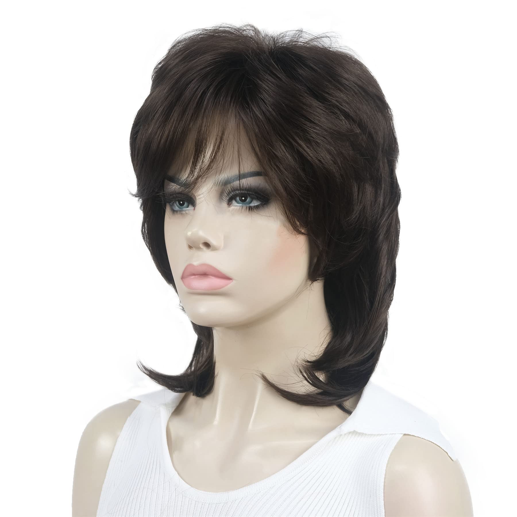 #6-Chestnut Brown: Aimole Soft Shaggy Layered Medium Length Classic Cap Synthetic Women Wigs(6-Chestnut Brown)