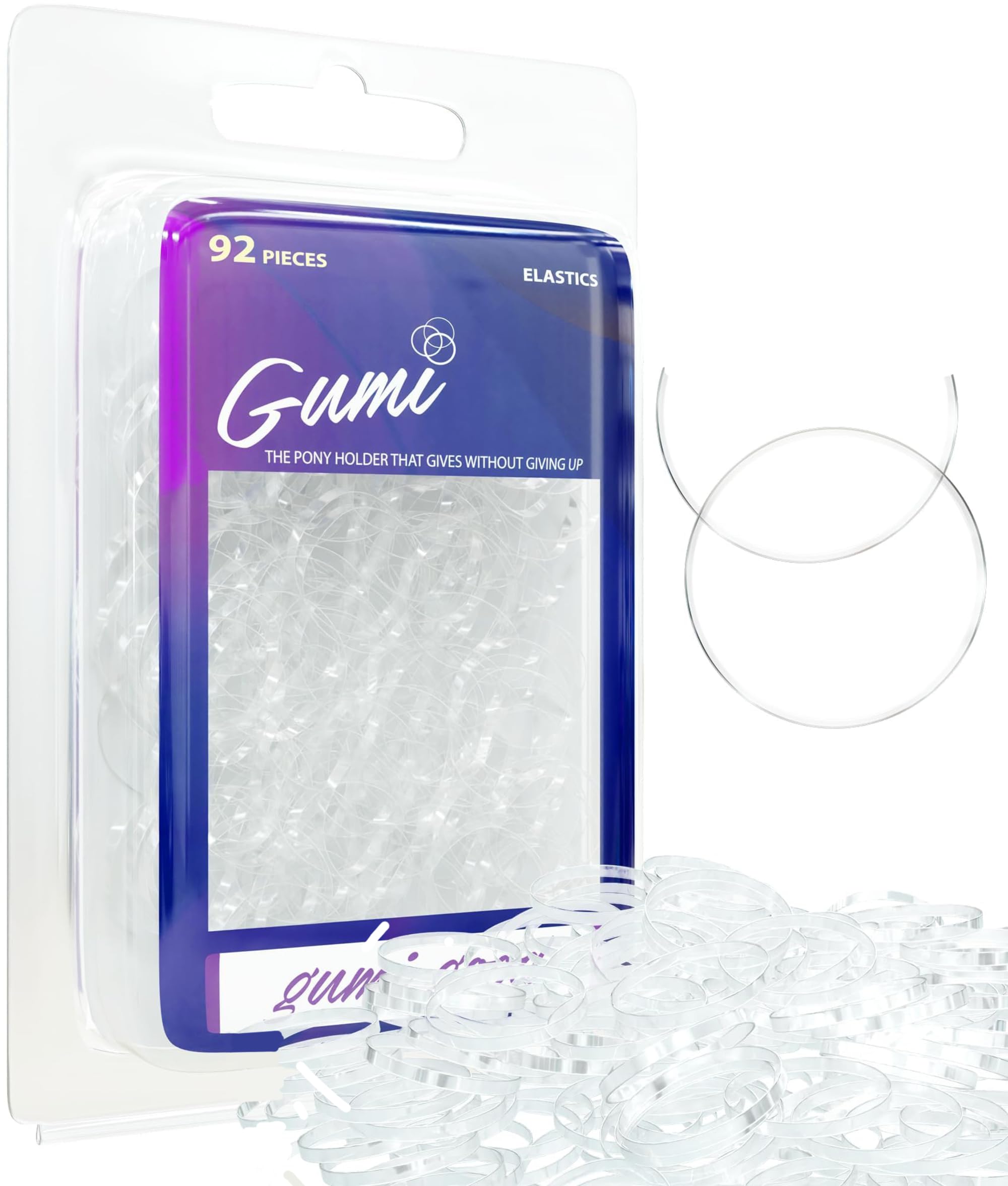 Large-92 Count, Clear: GUMI Reusable Extra Strong Hold Hair Elastics Large-92 Count Clear